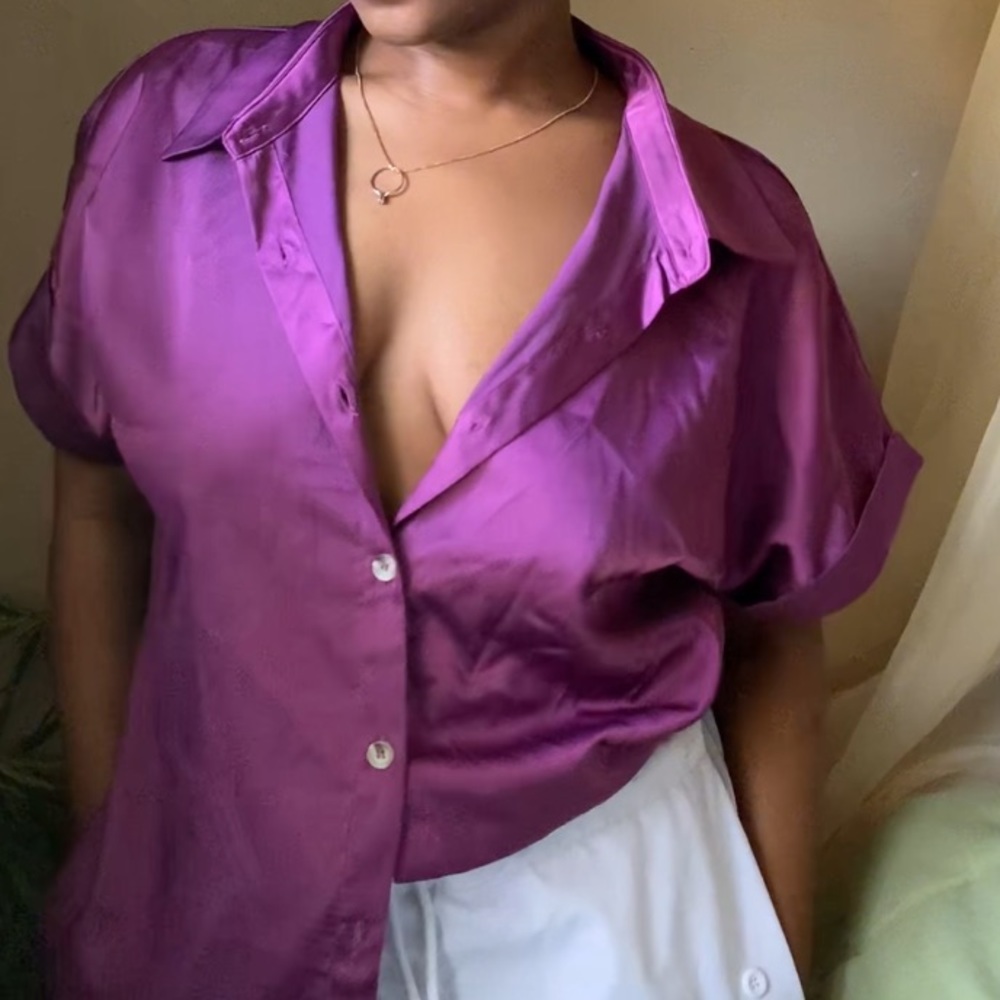 Purple Satin Button Down